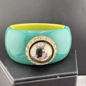 Vintage John Wind Bangle Bracelet Acrylic Teal Chunky Signed 6.5"